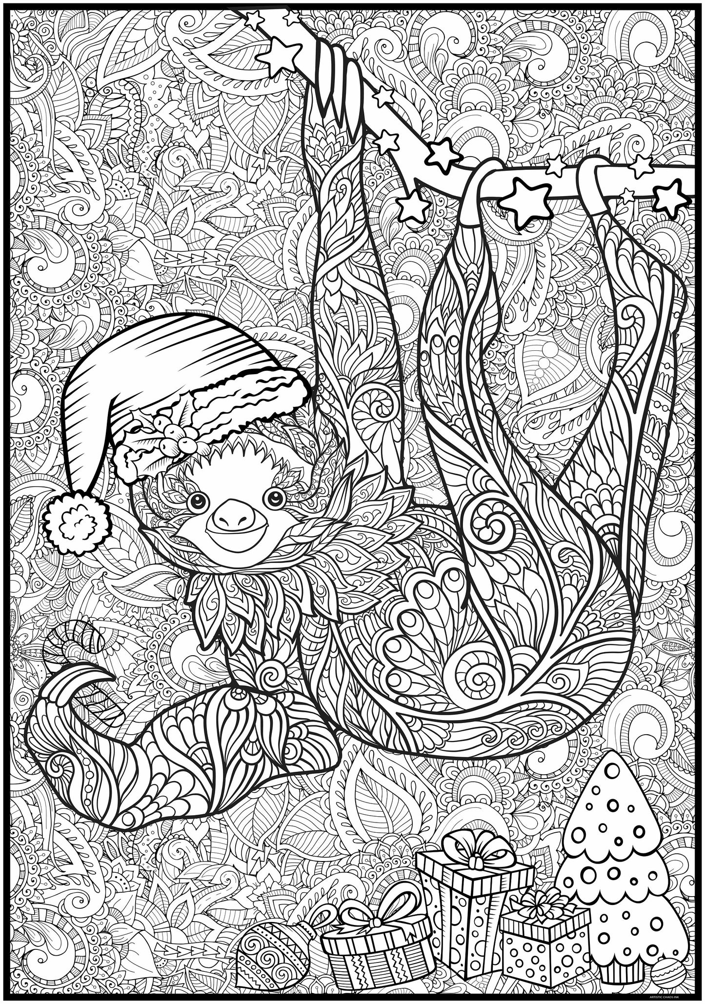 Premium Giant Christmas Sloth Coloring Poster