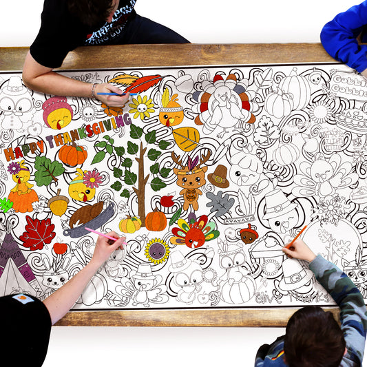 Thankful Critters for Thanksgiving Feast Coloring Poster