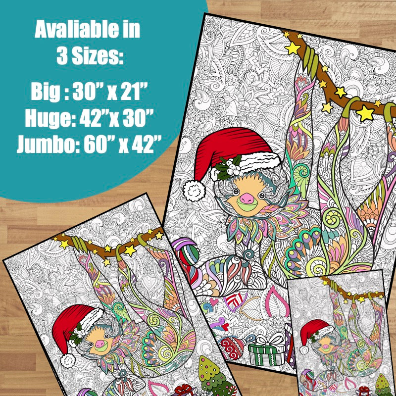 Premium Giant Christmas Sloth Coloring Poster