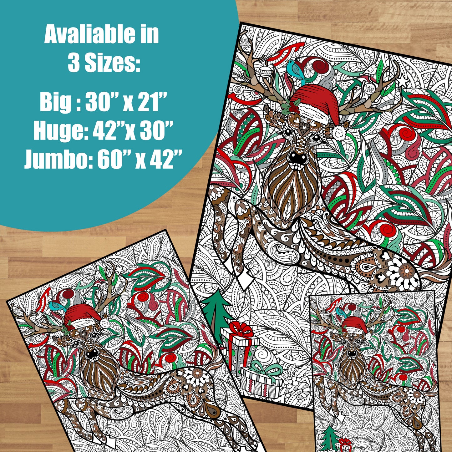 Premium Giant Christmas Deer Coloring Poster