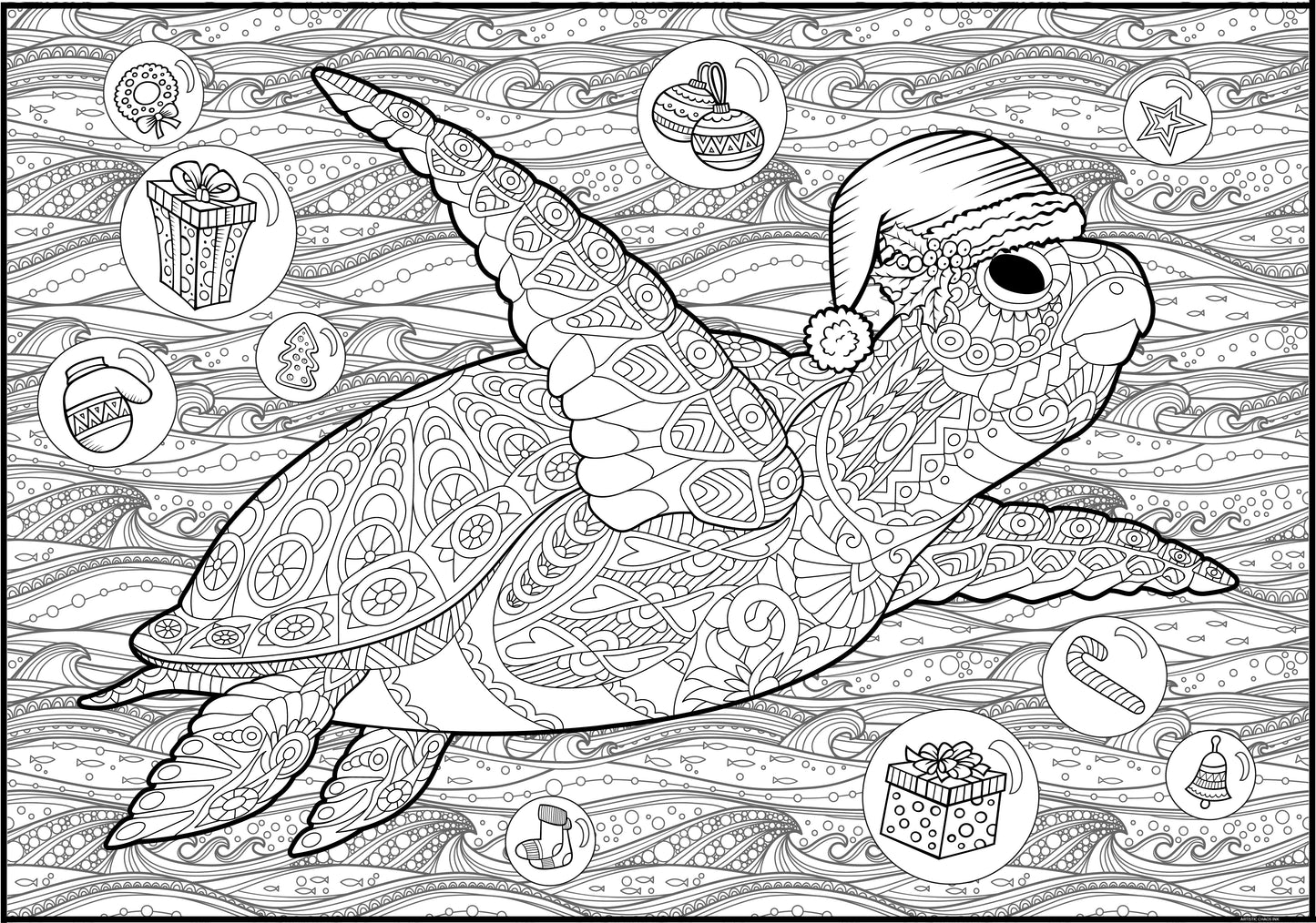 Premium Giant Christmas Turtle Coloring Poster